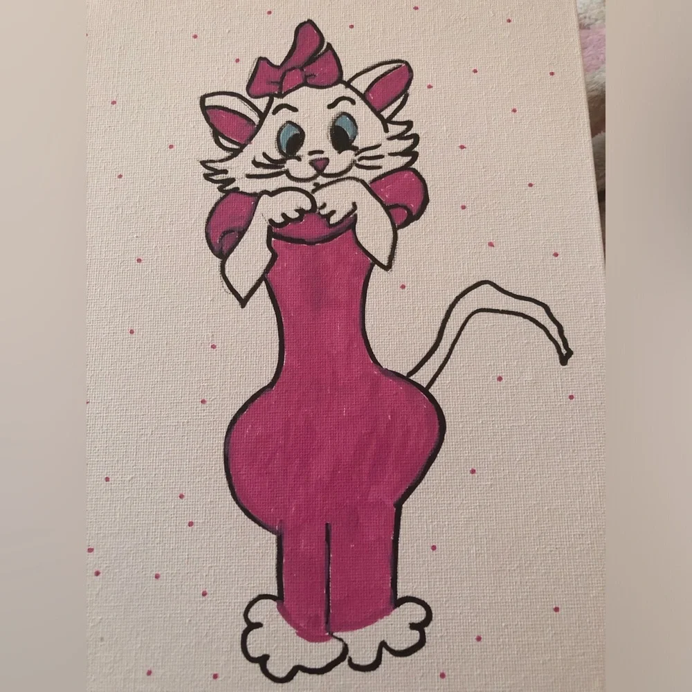 Pink Cat Cartoon Canvas Art